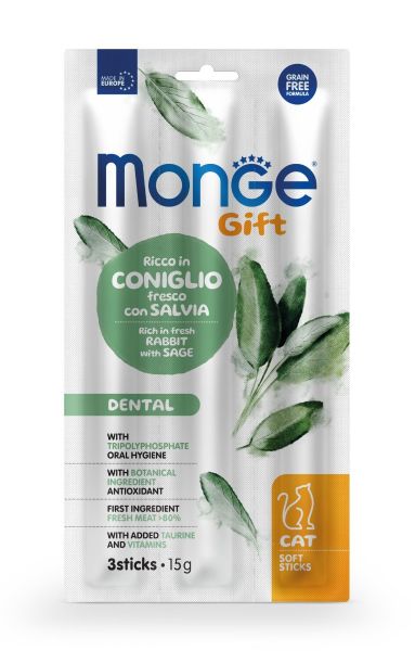 Monge Gift Cat Soft Sticks – Dental – Ricco in Coniglio Fresco con Salvia – Adult