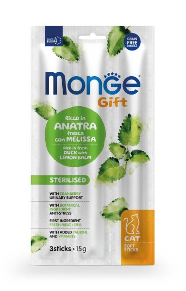 Monge Gift Cat Soft Sticks – Sterilised – Ricco in Anatra Fresca con Melissa – Adult