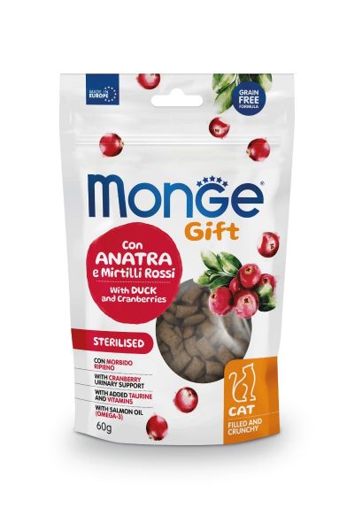 Monge Gift Cat Filled and Crunchy – Sterilised con Anatra e Mirtilli rossi – Adult