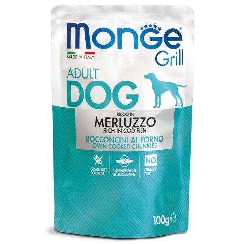 Monge Grill Busta Cane Adulto Merluzzo 100g