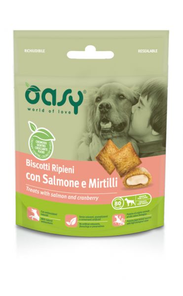 Oasy Cane Adulto Biscotti Ripieni Salmone e Mirtilli 80g