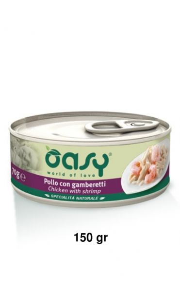 Oasy Specialità Naturale Umido Gatto Lattina Pollo con Gamberetti 150g