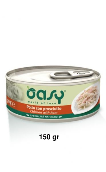 Oasy Specialità Naturale Umido Gatto Lattina Pollo con Prosciutto 150g