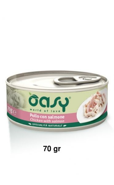 Oasy Specialità Naturale Umido Gatto Lattina Pollo con Salmone 70g