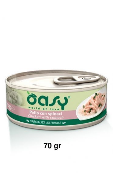 Oasy Specialità Naturale Umido Gatto Lattina Pollo con Spinaci 70g