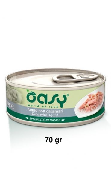 Oasy Specialità Naturale Umido Gatto Lattina Tonno con Calamari 70g