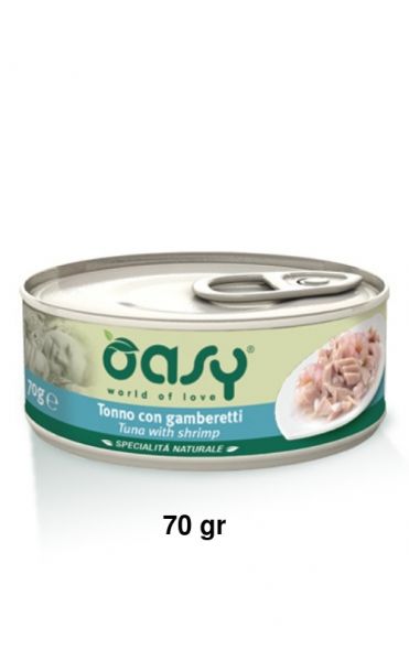 Oasy Specialità Naturale Umido Gatto Lattina Tonno con Gamberetti 70g