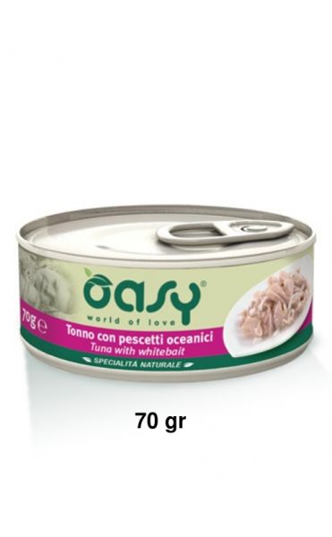 Oasy Specialità Naturale Umido Gatto Lattina Tonno con Pescetti Oceanici 70g