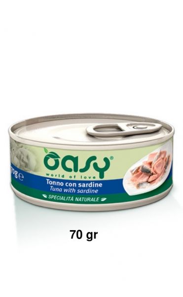 Oasy Specialità Naturale Umido Gatto Lattina Tonno con Sardine 70g