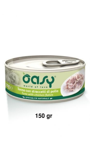Oasy Specialità Naturale Umido Gatto Lattina Tonno con Straccetti di Pollo 150g