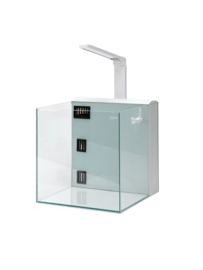Aqpet Kubic 50 Rear Kit Vasca In Vetro Extrachiaro Con Filtro Posteriore e Luce LED Integrata 50x50x50cm Bianco