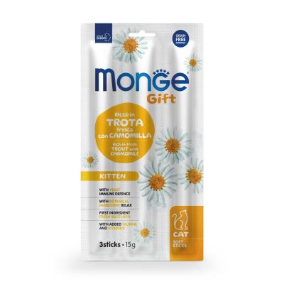 Monge Gift Cat Soft Sticks – Accrescimento – Ricco in Trota Fresca con Camomilla – Kitten