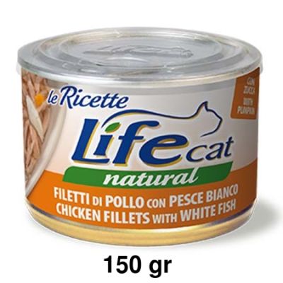 LifeCat Natural Filetti di Pollo con Pesce Bianco e Zucca 150gr