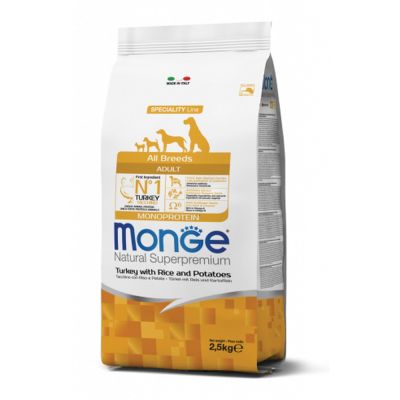 Monge  All Breeds Adult Monoprotein Tacchino con Riso e Patate 2,5 kg