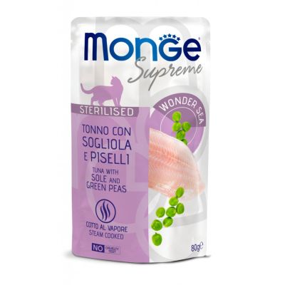 MONGE SUPREME STERILISED TONNO SOGLIOLA PISELLI 80 GR BUSTINA