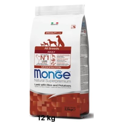 Monge Natural Superpremium All Breeds Monoprotein Cane Adulto Agnello con Riso e Patate 12kg