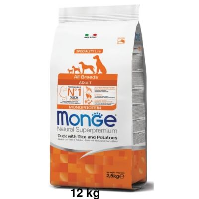 Monge Natural Superpremium All Breeds Monoprotein Cane Adulto Anatra con Riso e Patate 12kg