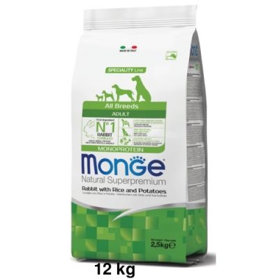 Monge Natural Superpremium All Breeds Monoprotein Cane Adulto Coniglio con Riso e Patate 12kg