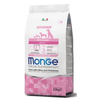Monge Natural Superpremium All Breeds Monoprotein Cane Adulto Maiale con Riso e Patate 2,5kg