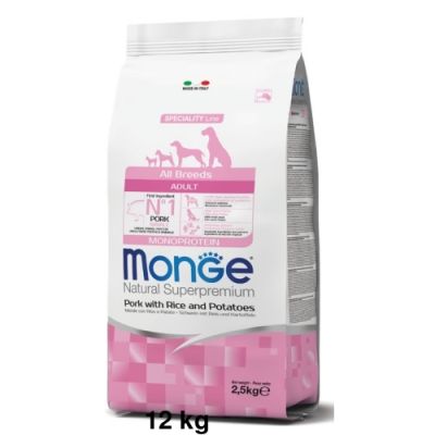 Monge Natural Superpremium All Breeds Monoprotein Cane Adulto Maiale con Riso e Patate 12kg