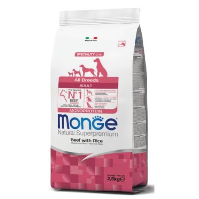 Monge Natural Superpremium All Breeds Monoprotein Cane Adulto Manzo con Riso 2,5kg