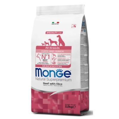 Monge Natural Superpremium All Breeds Monoprotein Cane Puppy&Junior Manzo con Riso 2,5kg