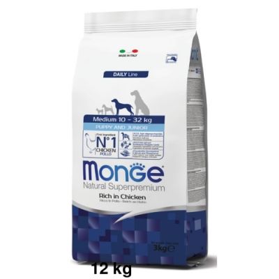 Monge Natural Superpremium Cane Medium Puppy&Junior Pollo 12kg