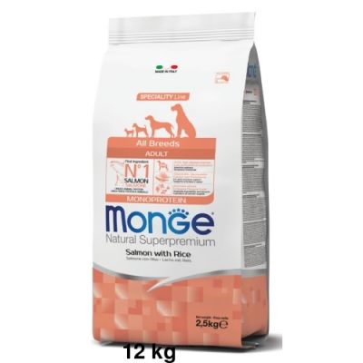 Monge Natural Superpremium All Breeds Monoprotein Cane Adulto Salmone con Riso 12kg
