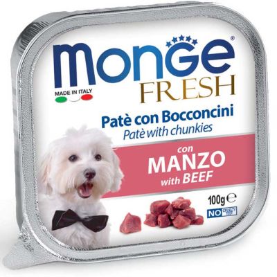 Monge Fresh Vaschetta Cane Paté Con Bocconcini Manzo 100g