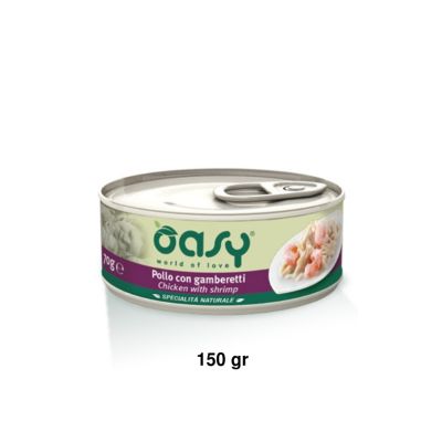 Oasy Specialità Naturale Umido Gatto Lattina Pollo con Gamberetti 150g