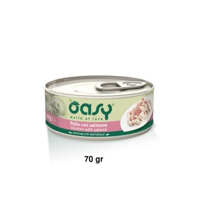 Oasy Specialità Naturale Umido Gatto Lattina Pollo con Salmone 70g