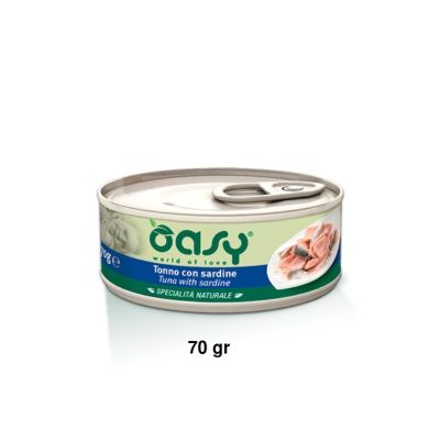 Oasy Specialità Naturale Umido Gatto Lattina Tonno con Sardine 70g